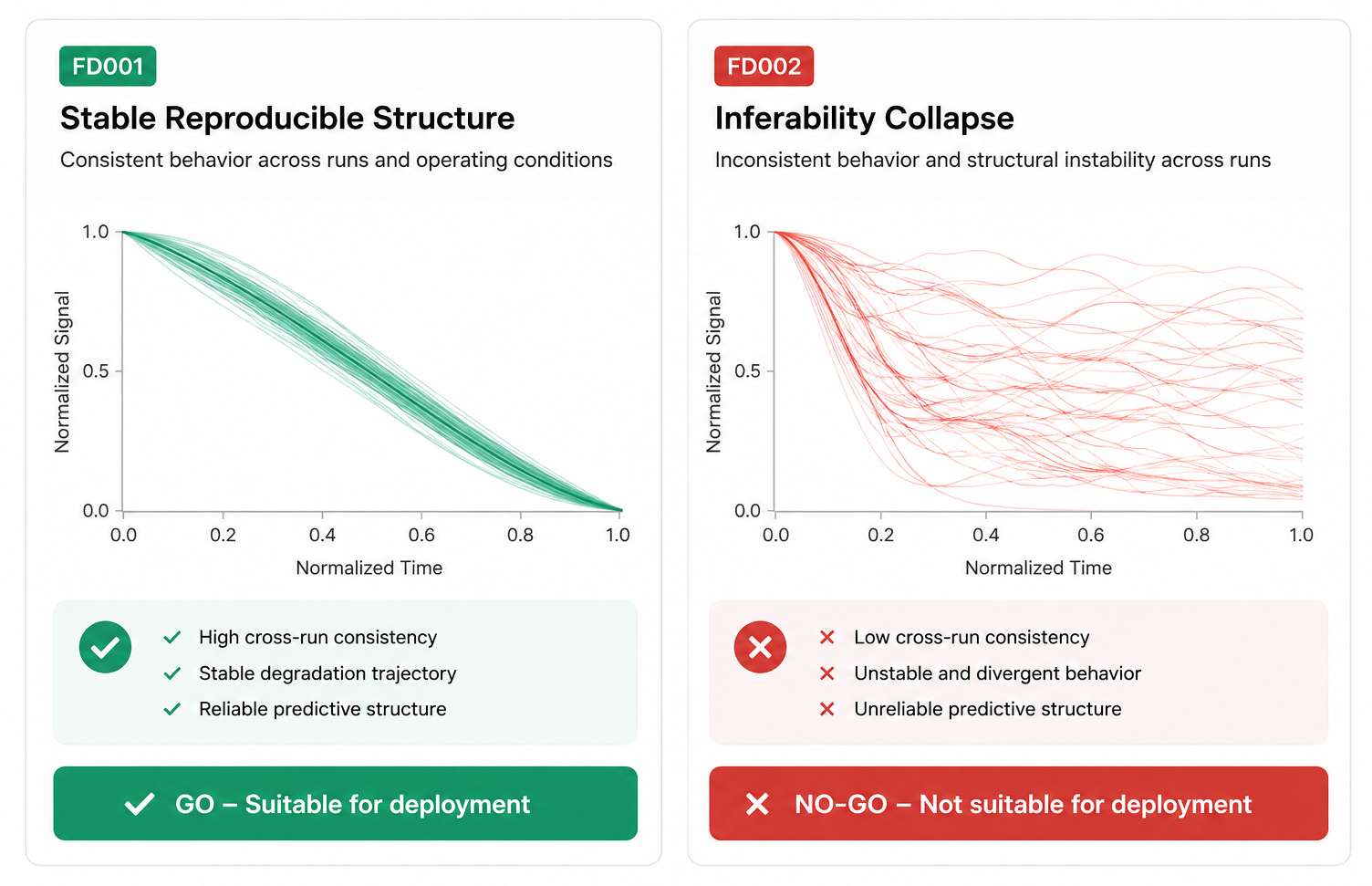 FD001 versus FD002 stable structure and inferability collapse